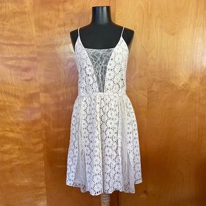 ABS Eyelet Lace Spaghetti Strap Babydoll Dress